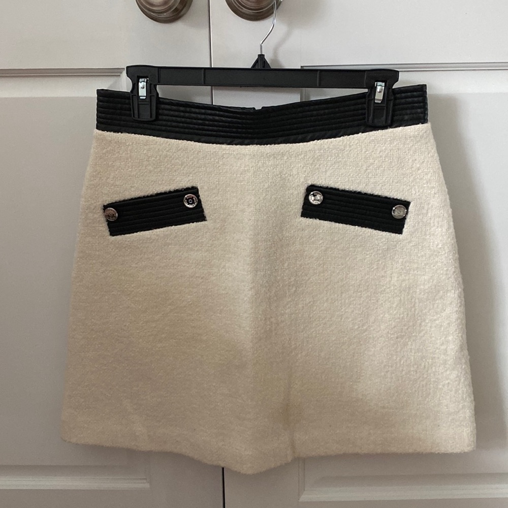 Maje Cream Boucle A-line Skirt